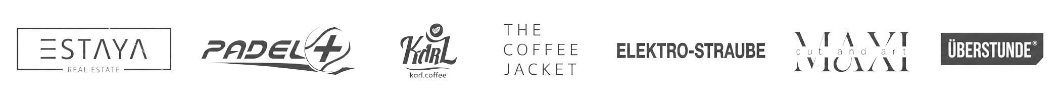 Unsere Kunden: ESTAYA Real Estate, PadelPlus, karl.coffee, The Coffee Jacket, Elektro Straube, MAXI cut and art, Überstunde Chemnitz